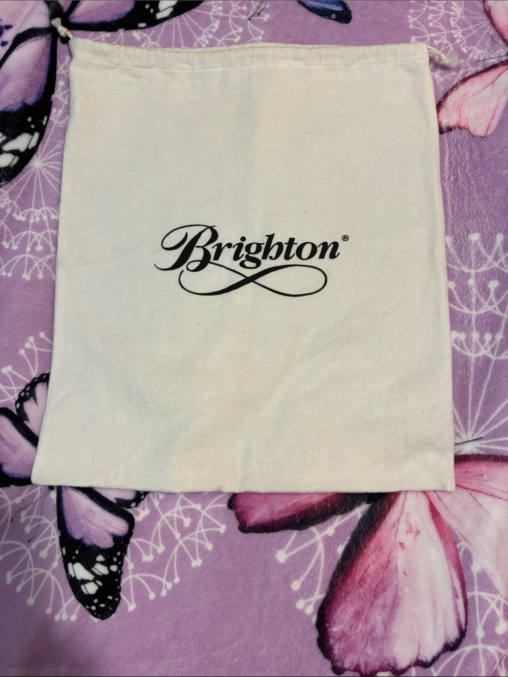Brighton White Logo Drawstring Pouch